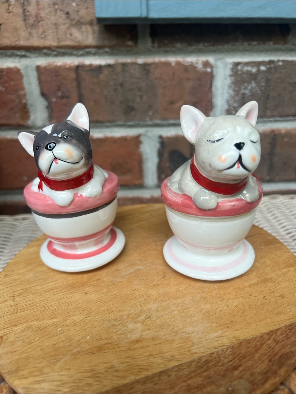 New in Box French Bulldog - Dog in Teacups Salt and Pepper Shakers